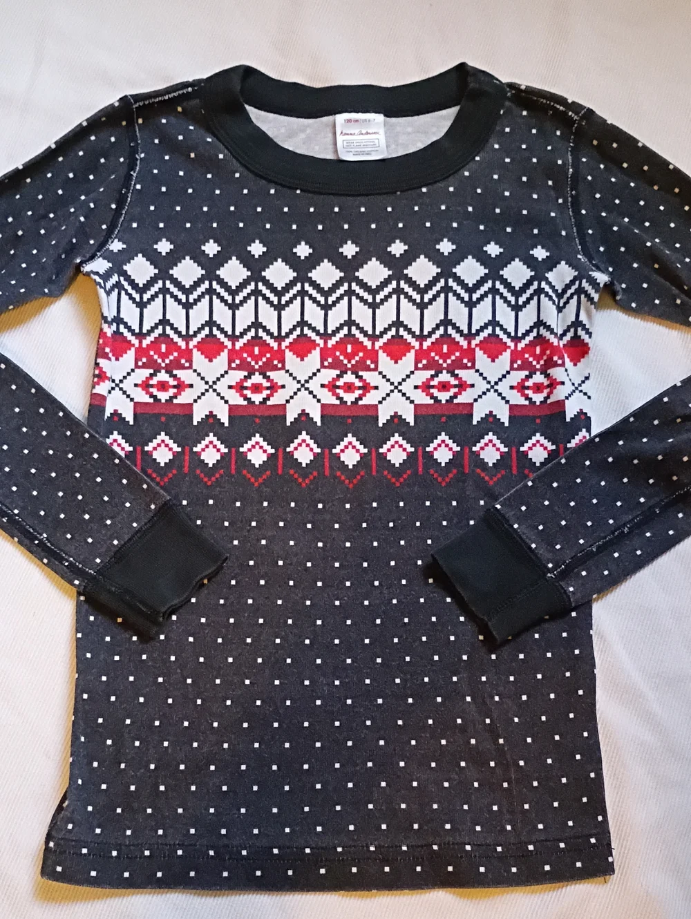Hanna Andersson Charcoal Gray Pajama Set with Red and White Fair Isle